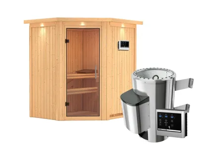 Sauna Systemsauna Tonja mit Dachkranz, Klarglas Ganzglastür + Plug & Play Saunaofen mit ext. Strg Produktbild #7