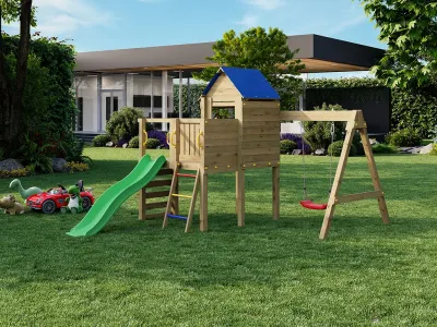Spielturm Bibalu KDI inkl. Rutsche grün Produktbild #1