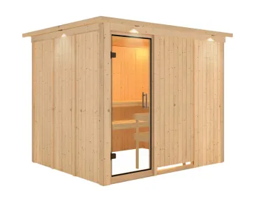 Sauna Systemsauna Gobin mit Dachkranz, Klarglas Ganzglastür Produktbild #4