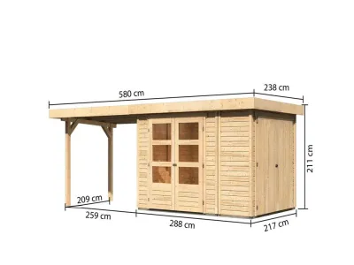 Gartenhaus SET Retola 2 19 mm naturbelassen, inkl. 2,8 m Anbaudach + Anbauschrank Produktbild #9