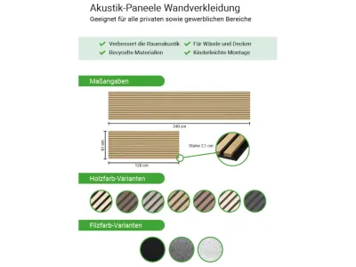 Akustikpaneele Wandverkleidung Light Oak 240 cm Filz schwarz Produktbild #7