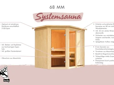 Sauna Systemsauna Fiona 3 mit Dachkranz, inkl. 9 kW Bio-Kombiofen ext. Steuerung Produktbild #5