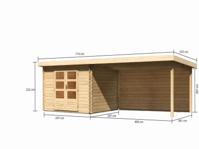 Gartenhaus Blockbohlenhaus SET Bastrup 5 28 mm naturbelassen, inkl. 4 m Anbaudach + Rückwand Produktbild #10