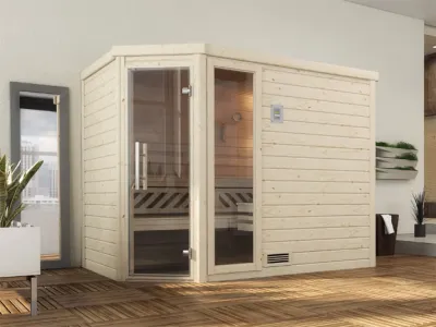 Sauna Massivholzsauna Turku 3 GTF graphit Ganzglastür und Fensterelement Produktbild #1