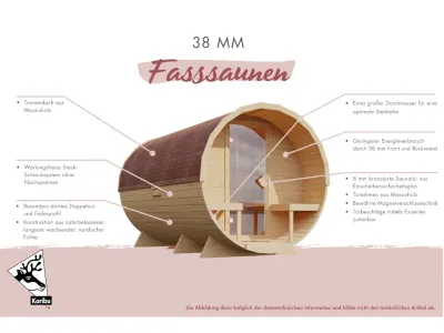 Saunahaus Fasshaus 2 38 mm naturbelassen Produktbild #8