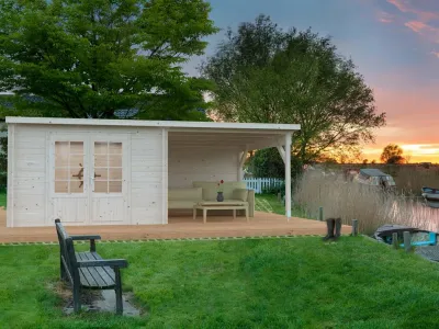 Gartenhaus Blockbohlenhaus Ella 8,7+8,2 m² 28 mm naturbelassen Produktbild #1