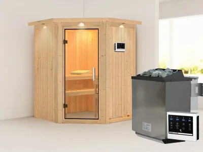 Sauna Systemsauna Larin mit Dachkranz, inkl. 9 kW Bio-Ofen mit externer Steuerung Produktbild #1