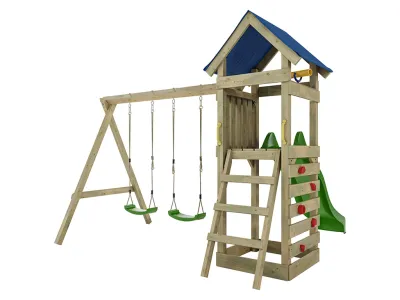 Spielturm Easy KDI inkl. Doppelschaukel inkl. Rutsche grün + Sitze grün Produktbild #5