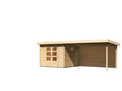 Gartenhaus Blockbohlenhaus SET Trittau 3 38 mm naturbelassen, inkl. 4 m Anbaudach + Rückwand Produktbild #2