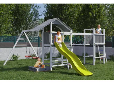 Spielturm Smart 1 Bridge grau/weiß inkl. Rutsche gelb Produktbild #1