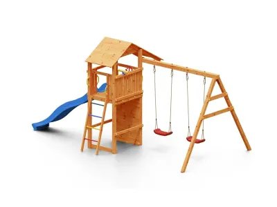 Spielturm Smart 5 teakfarben inkl. Rutsche blau Produktbild #5