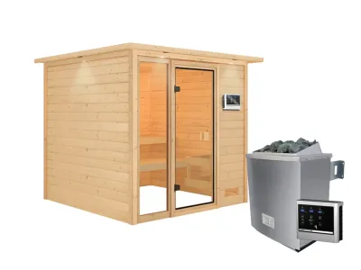 Sauna Jutta mit bronzierter Glastür und Dachkranz + 9 kW Saunaofen ext. Strg. Produktbild #5