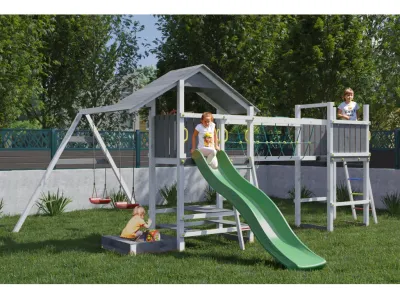 Spielturm Smart 1 Bridge grau-weiß inkl. Rutsche grün Produktbild #1