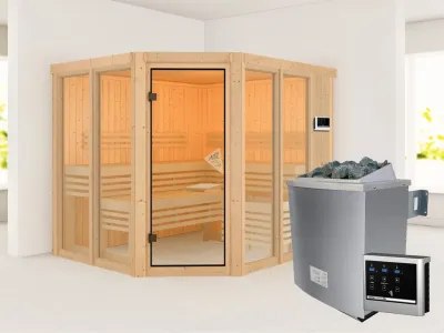 Sauna Ainur mit bronzierter Glastür + 9 kW Saunaofen ext. Strg. Produktbild #3