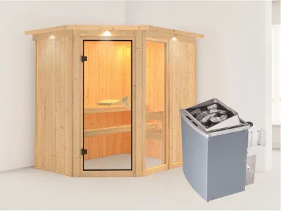 Sauna Systemsauna Fiona 1 mit Dachkranz, inkl. 9 kW Saunaofen integr. Steuerung Produktbild #1