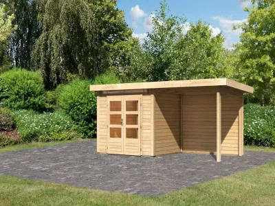 Gartenhaus SET Kandern 2 28 mm naturbelassen, inkl. 2,6 m Anbaudach + Rückwand Produktbild #1