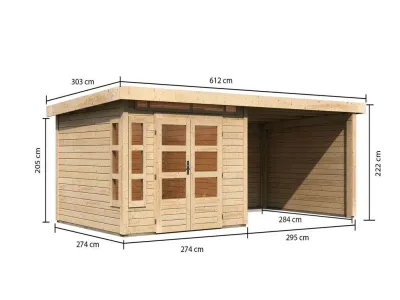 Gartenhaus SET Kastorf 6 28 mm naturbelassen inkl. 3,2 m Anbaudach + Rückwand + Seitenwand Produktbild #8