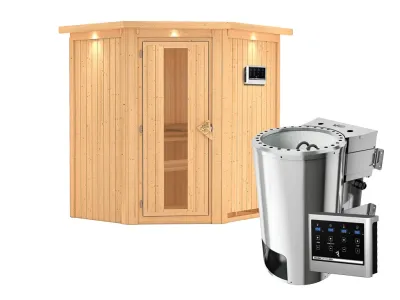 Sauna Systemsauna Tonja mit Dachkranz, Energiespartür + Plug & Play Bio-Ofen mit externer Strg Produktbild #7