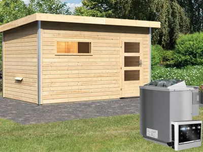 Saunahaus Skrollan 3 mit Klarglastür & Vorraum, inkl. 9 kW Bio-Kombiofen mit externer Steuerung Produktbild #3