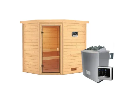 Sauna Elea mit bronzierter Glastür + 9 kW Saunaofen ext. Strg. Produktbild #3