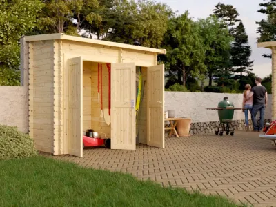 Gerätehaus Blockbohlenhaus Anbauschrank Barik 28 mm naturbelassen Produktbild #2