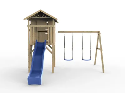 Stelzenhaus Tree Hut KDI inkl. Doppelschaukel und Rutsche blau Produktbild #2