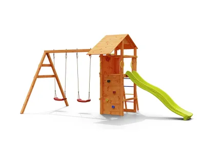 Spielturm Smart 5 teakfarben inkl. Rutsche gelb Produktbild #4