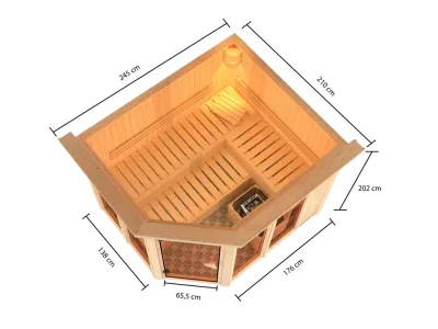 Sauna Ainur mit bronzierter Glastür und Dachkranz + 9 kW Saunaofen integr. Strg. Produktbild #2