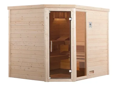 Sauna Massivholzsauna Turku 3 GTF graphit Ganzglastür und Fensterelement Produktbild #3