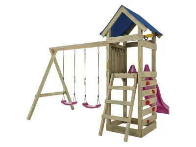 Spielturm Easy KDI inkl. Doppelschaukel inkl. Rutsche pink + Sitze pink Produktbild #5