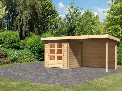 Gartenhaus Blockbohlenhaus SET Bastrup 2 28 mm naturbelassen, inkl. 3 m Anbaudach + Rückwand Produktbild #6