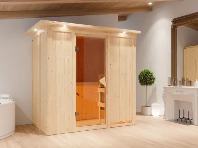 Sauna Systemsauna Variado mit Dachkranz, inkl. 9 kW Ofen mit integrierter Steuerung Produktbild #1