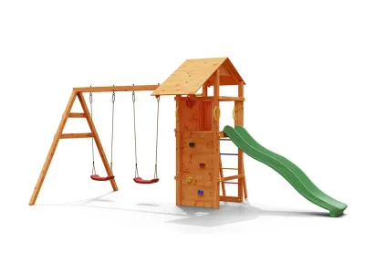 Spielturm Smart 5 teakfarben inkl. Rutsche grün Produktbild #4