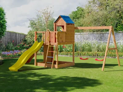 Spielturm Treehouse teakfarben inkl. Doppelschaukel + Rutsche Produktbild #7
