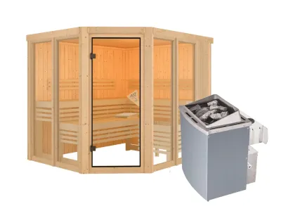 Sauna Ainur mit bronzierter Glastür + 9 kW Saunaofen integr. Strg. Produktbild #9