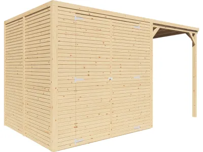 Bikebox Gerätehaus Fiete 3 mit Anbaudach Rhombusprofil 18 mm natur Produktbild #2