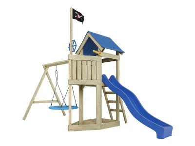 Spielturm Pirat Captain Jolly KDI mit Doppelschaukel inkl. Rutsche blau + Nestschaukel Produktbild #6
