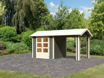 Gartenhaus SET Theres 3 28 mm terragrau inkl. 2,6 m Dachausbauelement Produktbild #1