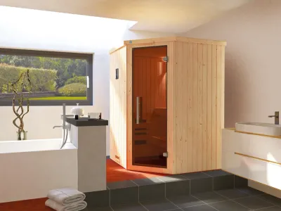 Sauna Elementsauna Kiruna 1 GT inkl. 3,6 kW Ofen mit int. Steuerung, graphit Ganzglastür Produktbild #1