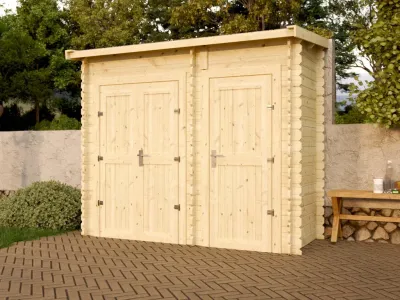 Gerätehaus Blockbohlenhaus Anbauschrank Barik 28 mm naturbelassen Produktbild #1