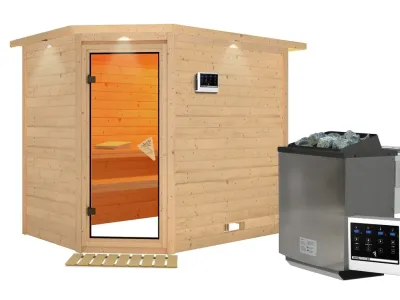 Sauna Massivholzsauna Tanami mit Dachkranz, inkl. 9 kW Bio-Kombiofen ext. Steuerung Produktbild #3