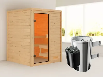 Sauna Sandra mit bronzierter Glastür + 3,6 kW Plug & Play Saunaofen integr. Strg. Produktbild #1