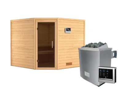 Sauna Massivholzsauna Leona graphit Ganzglastür + 9 kW Saunaofen mit ext. Strg Produktbild #3