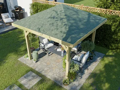 Pavillon Gartenlaube Tourist inkl. Bitumen-Rechteckschindeln grün Produktbild #1