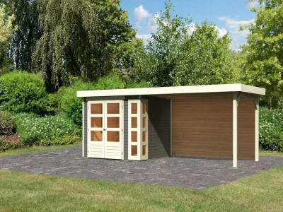 Gartenhaus SET Kerko 3 19 mm terragrau, inkl. 2,8 m Anbaudach + Rückwand Produktbild #1
