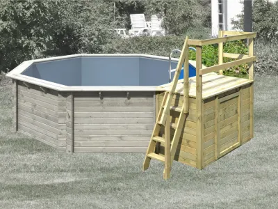 Abbildung zeigt Pool Terrasse 2 inkl. Holzleiter (diese wird nur geliefert mit dem Kauf eines Holz Pools)