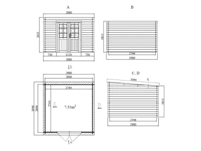 Gartenhaus Blockbohlenhaus CA2975 28 mm naturbelassen Produktbild #7