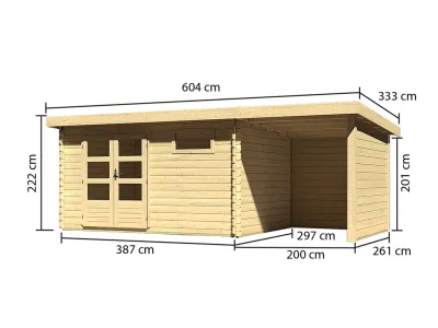Gartenhaus Blockbohlenhaus SET Bastrup 8 28mm naturbelassen, inkl. 2 m Anbaudach + Seiten-/Rückwand Produktbild #9