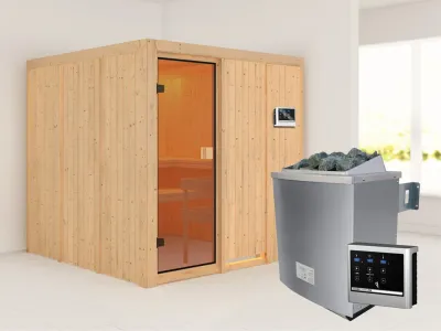 Sauna OULU mit bronzierter Glastür + 9 kW Saunaofen ext. Strg. Produktbild #8