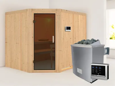Systemsauna Malin graphit Ganzglastür, inkl. 9 kW Saunaofen ext. Steuerung Produktbild #1